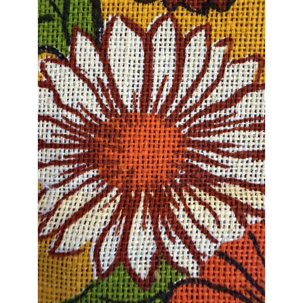 Vintage 70s Orange Gold White & Green Floral Groovy Flower Power Curtains - Picture 3 of 4
